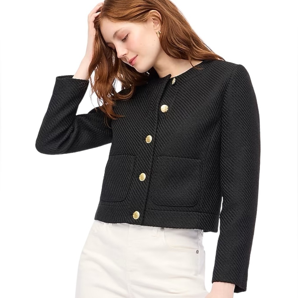 J. Crew Factory Petite Tweed Lady Jacket in Black Size 8P